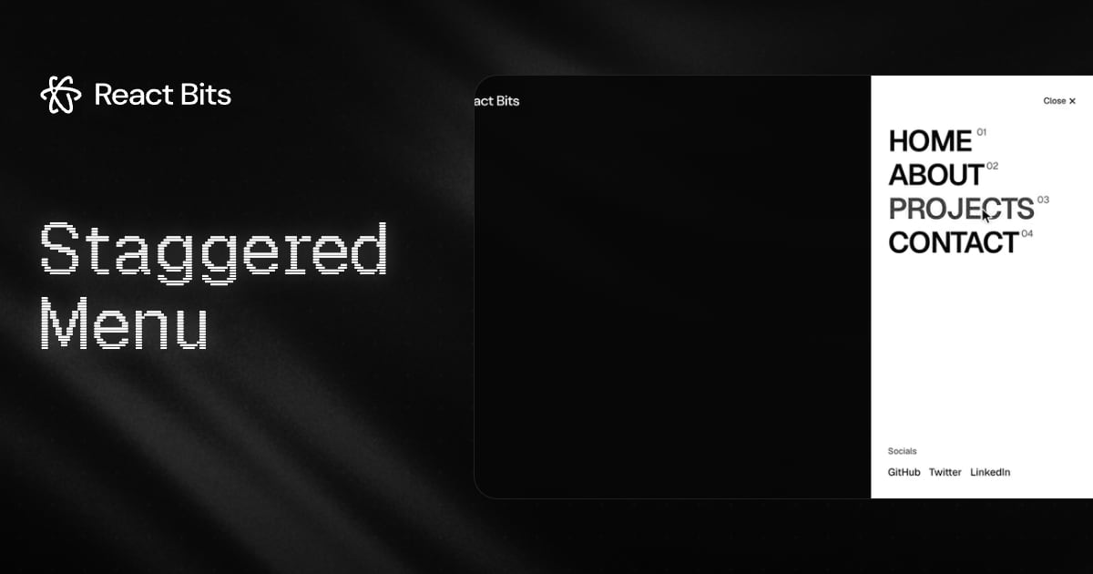 Staggered Menu, a React Bits component